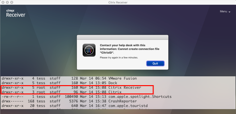 citrix receiver for mac error cannot write connection file